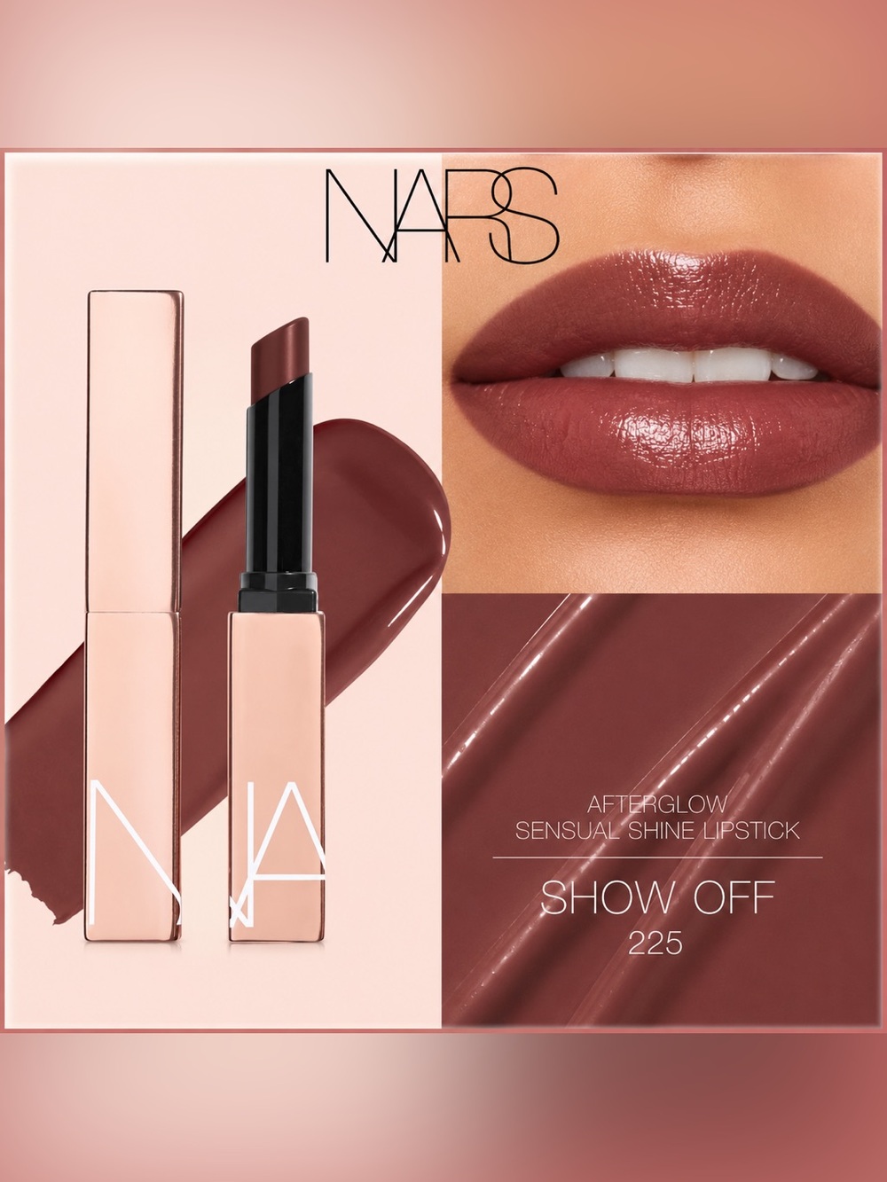 NEW✅ NARS Afterglow Sensual Shine Lipstick • 225 Show Off • Mahogany •New in Box